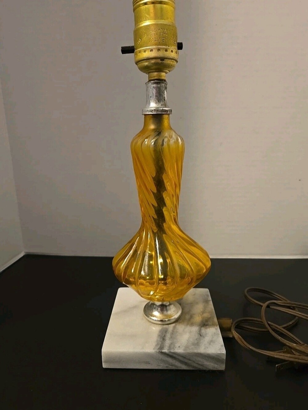 Vintage Leviton Amber Glass Lamp MCM Marble Base 12" Tall